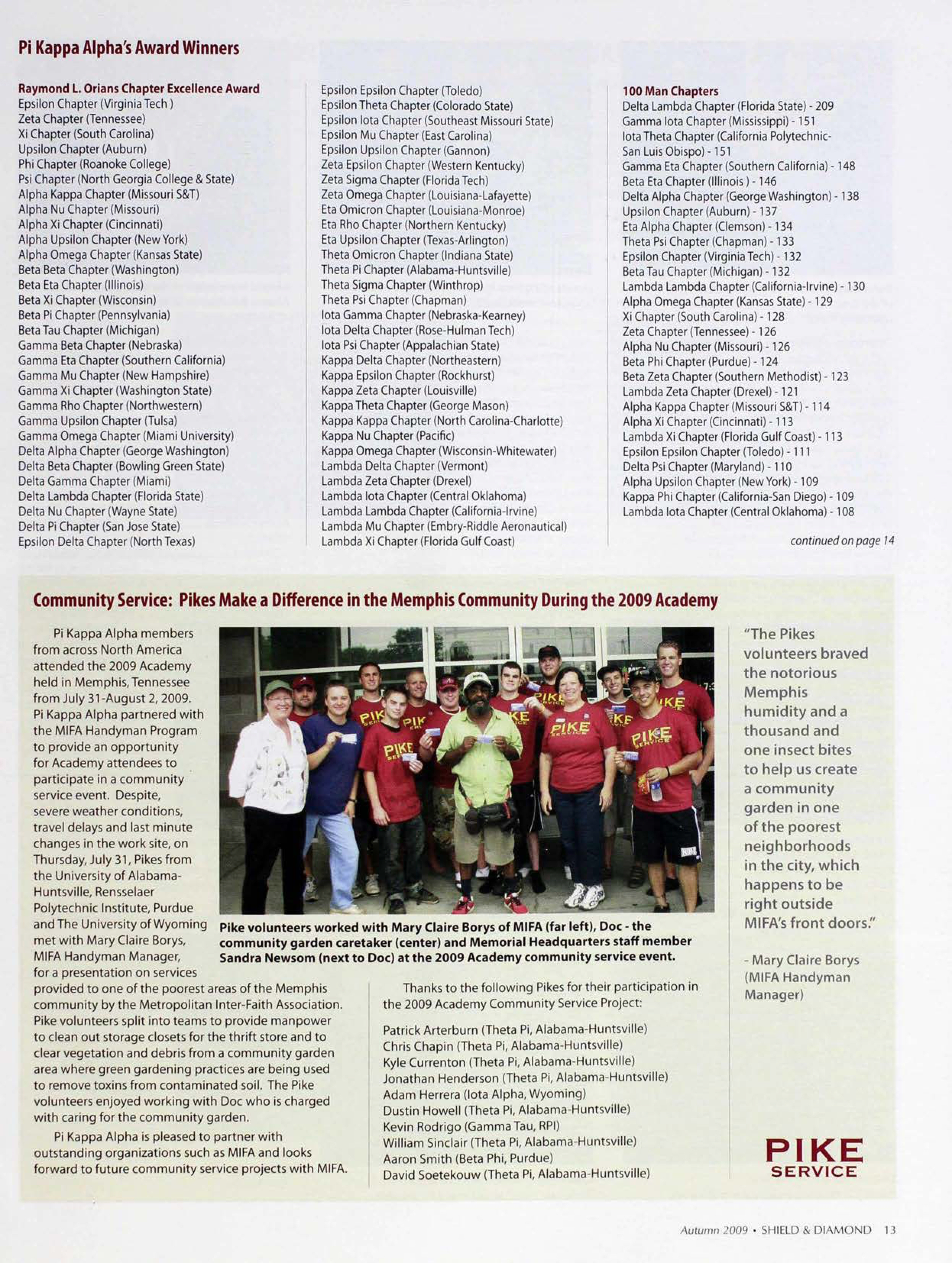 Community Service: Pikes Make a Difference In the Memphis Community During the 2009 Academy